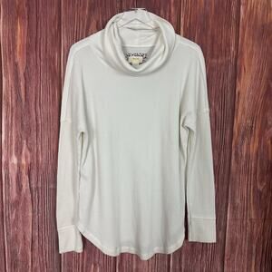 Anthropologie Maeve Ivory Cowl Neck Long Sleeve Waffle Knit Thermal Size Large